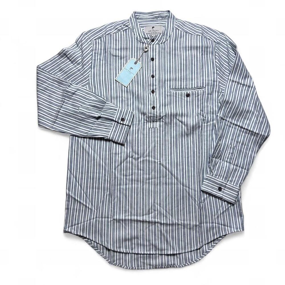 Lee Valley Ireland Cotton Flannel Vertical Stripe Grandpa Long Shirt Small NWT